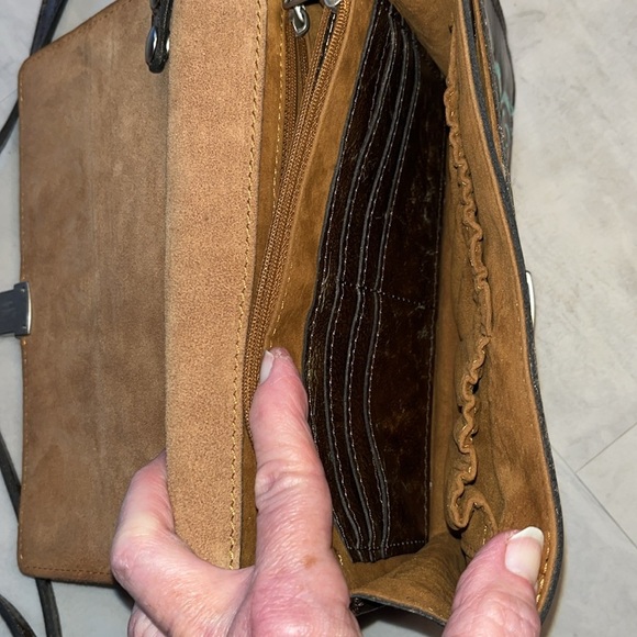 Patricia Nash New without tags  Crossbody bag  tooled Leather  bronze brown mint - Picture 9 of 17